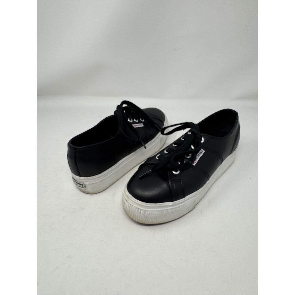 Superga 2790 Linea Black Leather Platform Sneakers S00C790 Womens 6.5 Mens 5